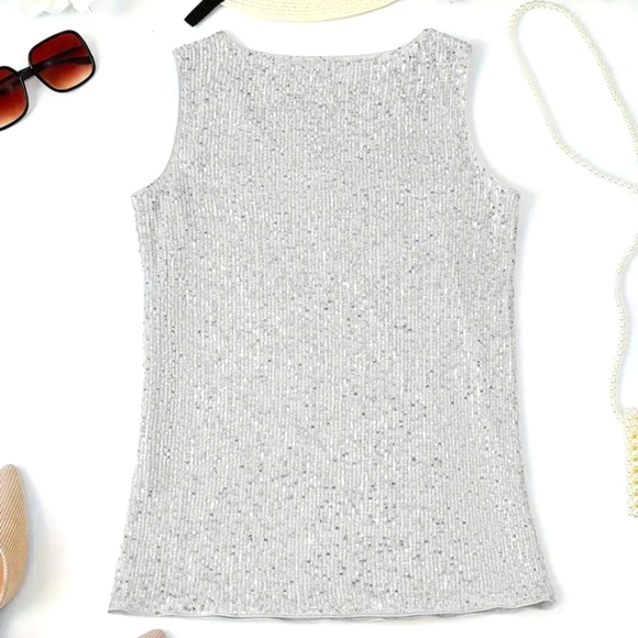 Sequined V Neck Tank Top - Picture 2 of 2